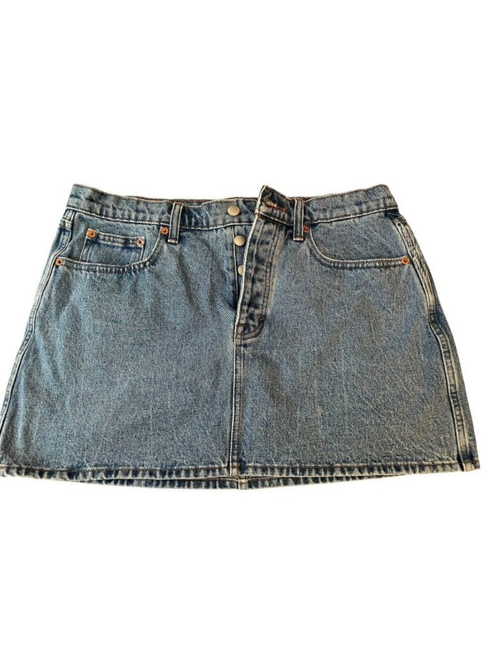 Size 12 R Denim Blue Jean Mini Skirt Button Fly Universal Thread 35 in NWT
